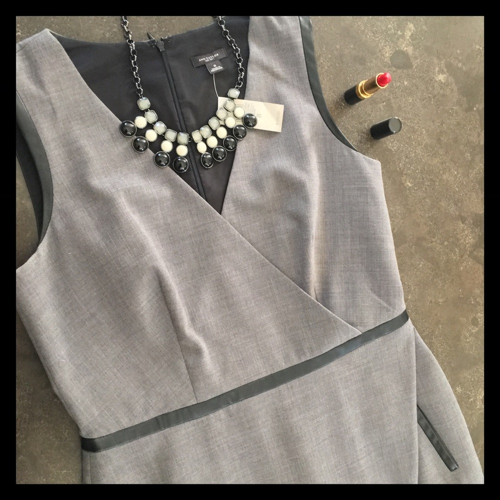 Ann Taylor gray dress with leather trim