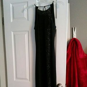 Long black dress with beaded detail