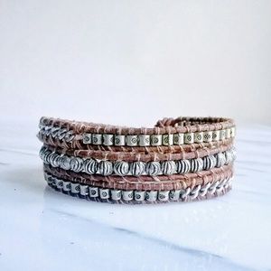 SOLD Chan Luu Leather Silver Triple Wrap Bracelet