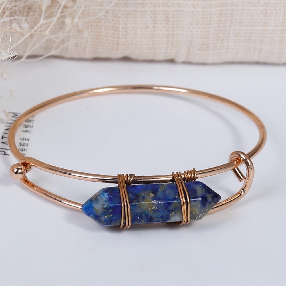 Real Gemstone Natural Lapis Gold Bracelet - Picture 1 of 3