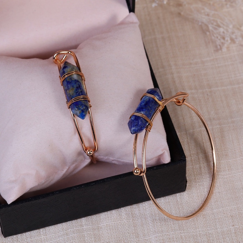 Real Gemstone Natural Lapis Gold Bracelet - Picture 2 of 3