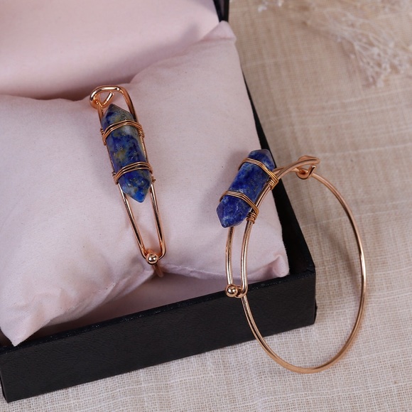 Real Gemstone Natural Lapis Gold Bracelet - Picture 2 of 3