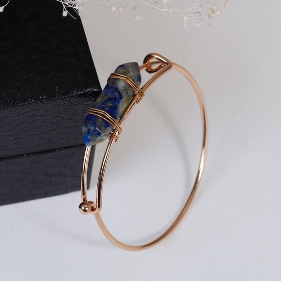 Real Gemstone Natural Lapis Gold Bracelet - Picture 3 of 3