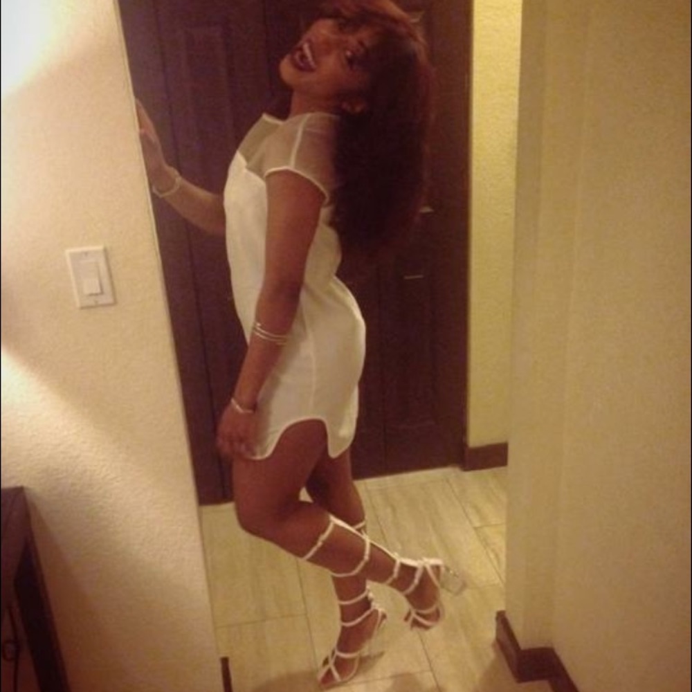 Sexy BOOHOO strap up, clear heel white shoes