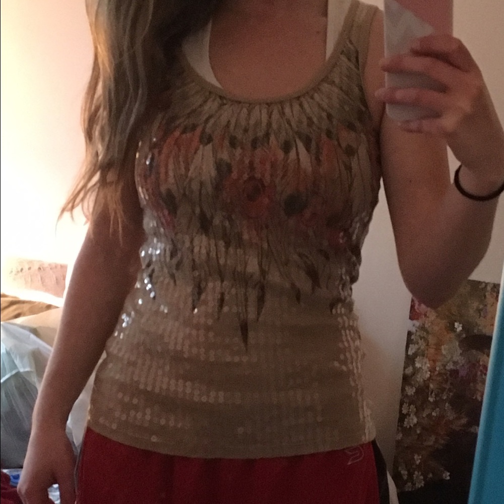 Brown sequined tank top