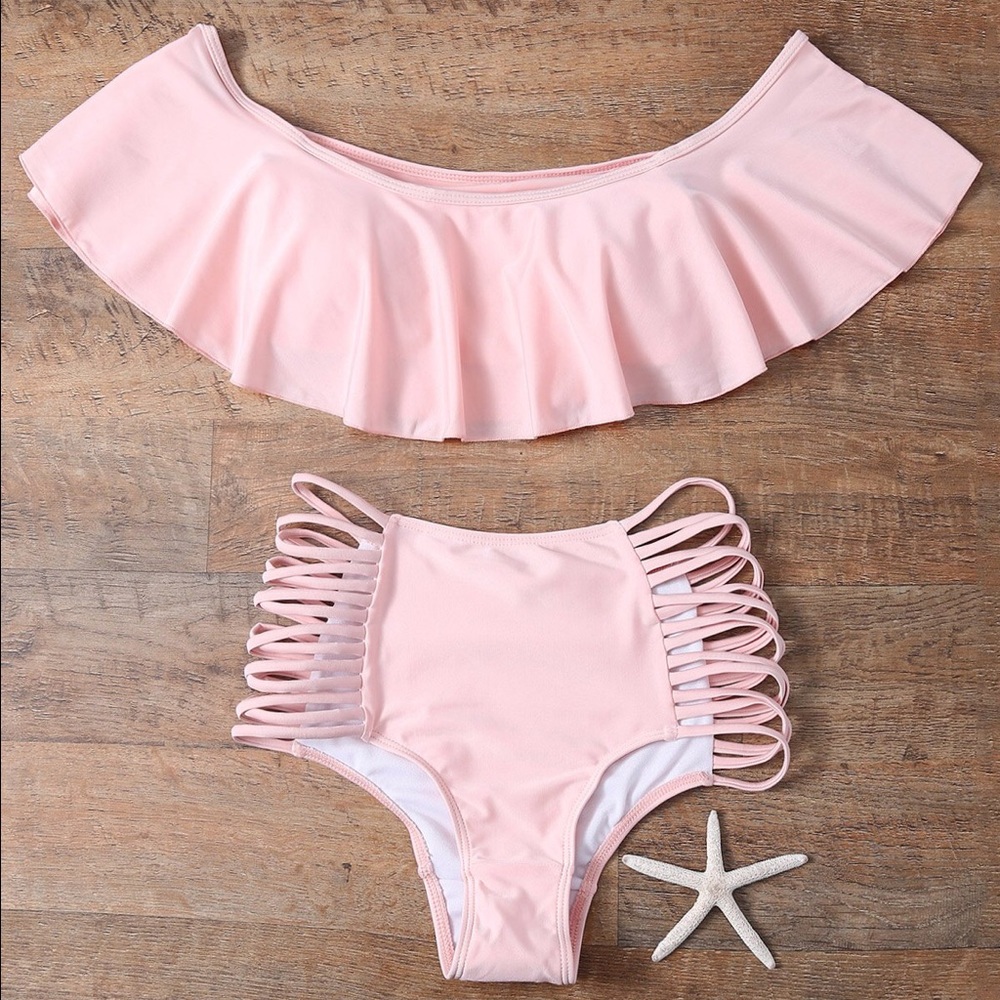 High waisted/ Off the shoulder bikini set