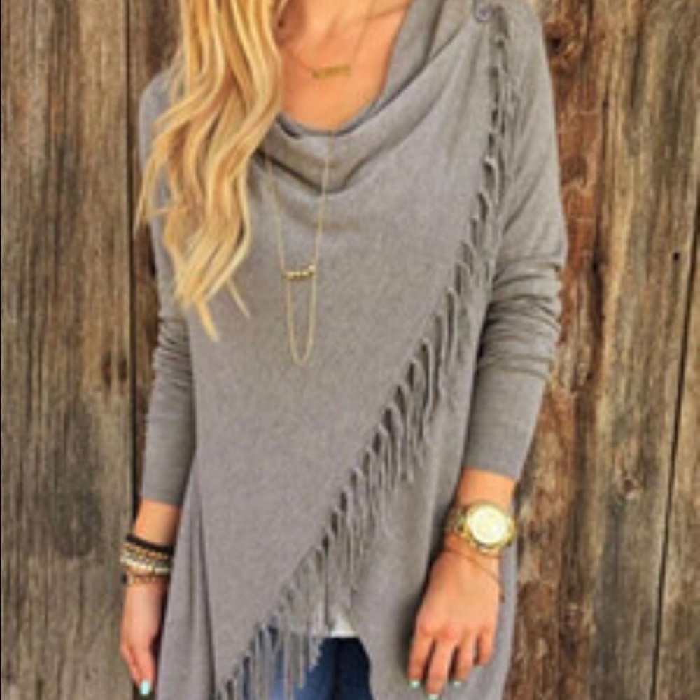 Boho Fringe Grey Sweater