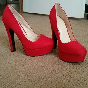 NWT Red Suede Platform Heels