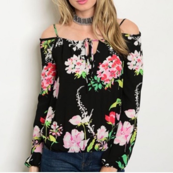 💐Medium Floral Open Shoulder Top - Picture 3 of 5