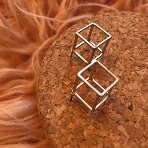 3-D Silver Cube Earrings