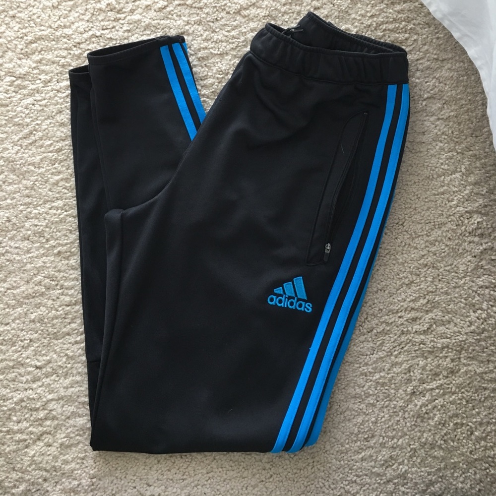 Black and electric blue adidas pants