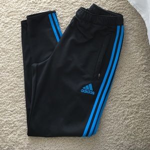 Black and electric blue adidas pants
