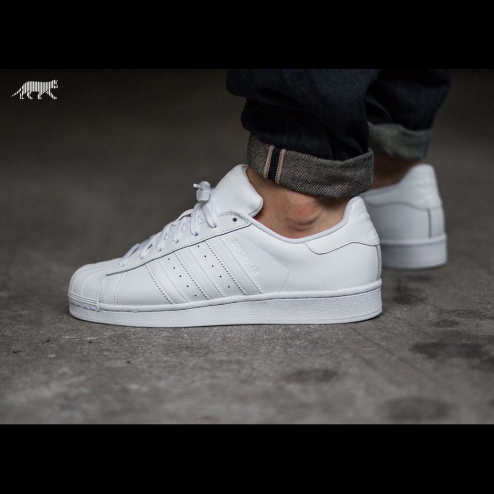 White on white Adidas Superstars