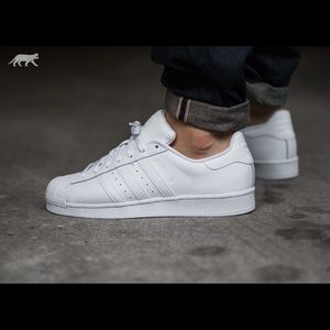 White on white Adidas Superstars