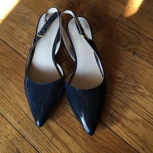 Nine West Navy Patent Leather Slingbacks