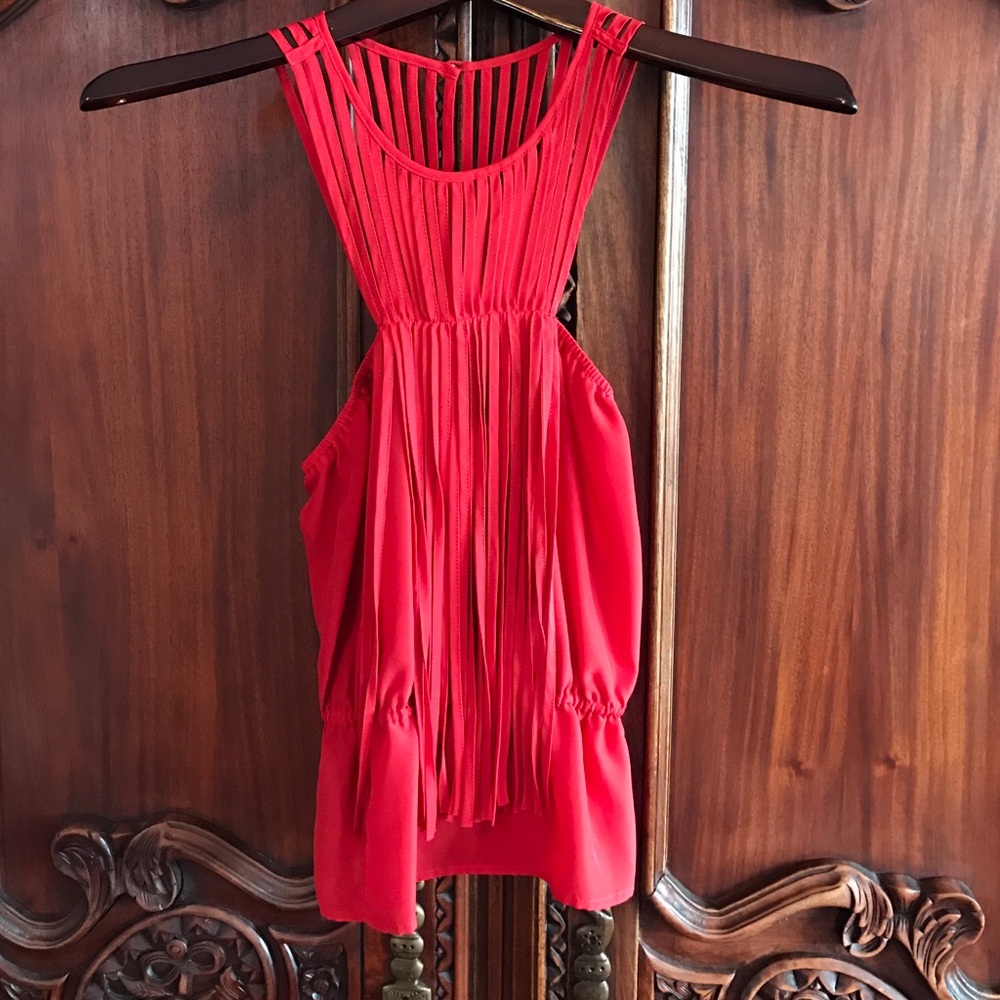 Red fringe Bebe top XXS