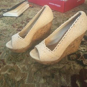 Crochet Cream Wedge Sandals
