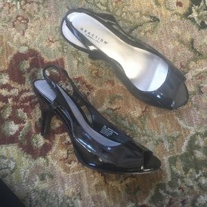 Low Black Peep Toe Heels