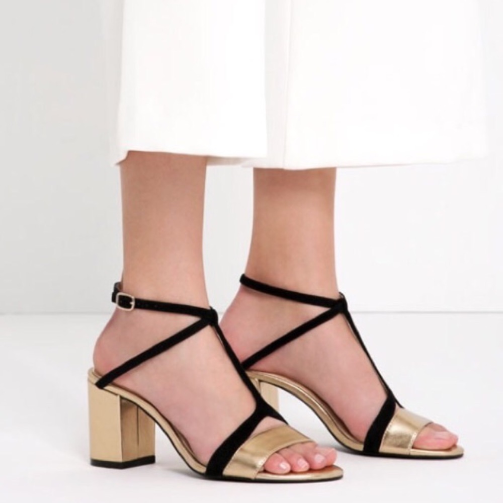 Zara NWT gold and black sandal heels