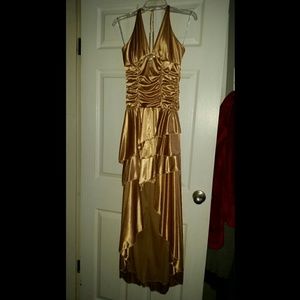 Long gold lo-hi formal dress