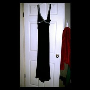 Long black formal dress with sequin X design