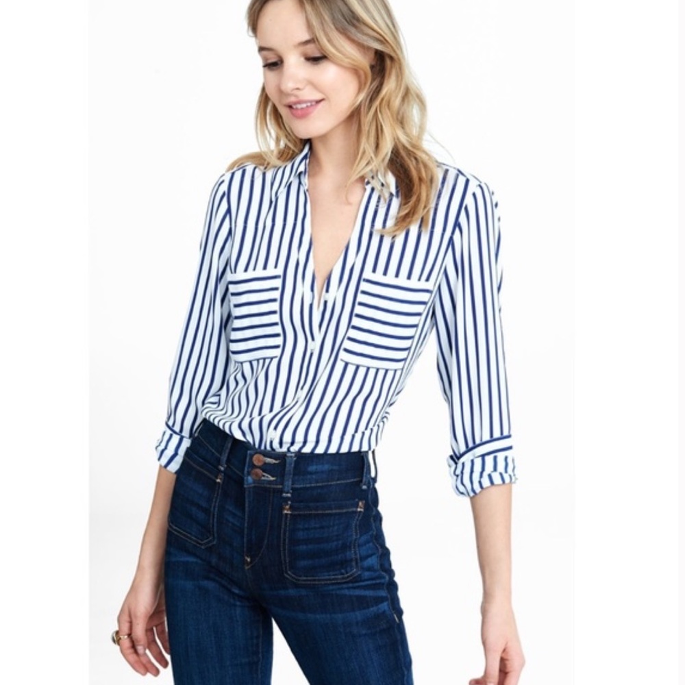 Express portofino shirt blue and white stripes