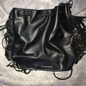 Victoria's Secret Black Fringe Drawstring Tote