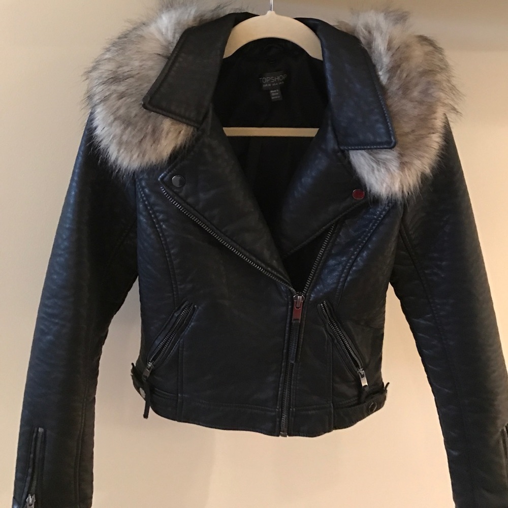 Top Shop Faux Fur Moto Jacket