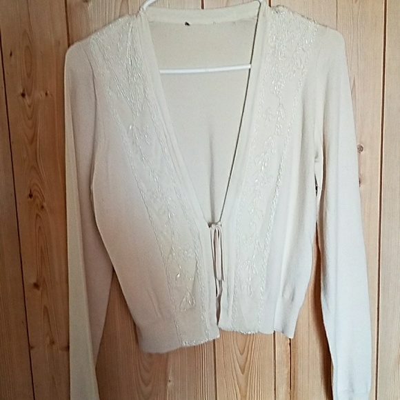 Sweaters - Silk Cream cardigan with beaded accents