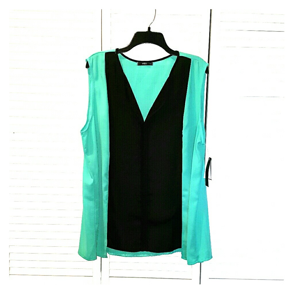 Sheer teal and black color block tunic 3x NWT