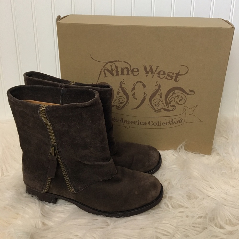 Nine West Dark Brown Suede Boots Sz 9