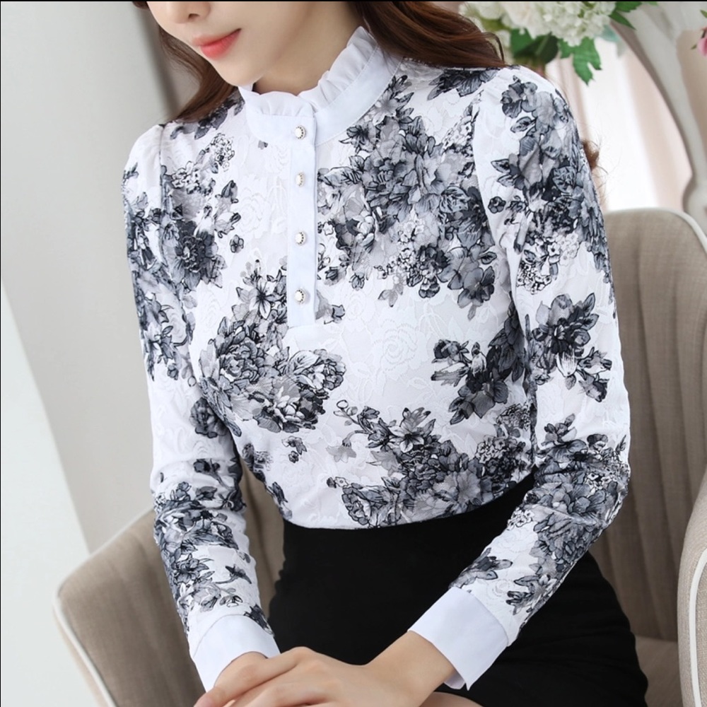 Black &white lace blouse, Ted Baker or kate Spade.