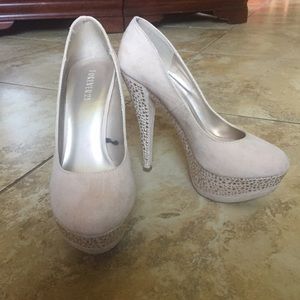 Cream and gold embellished heels