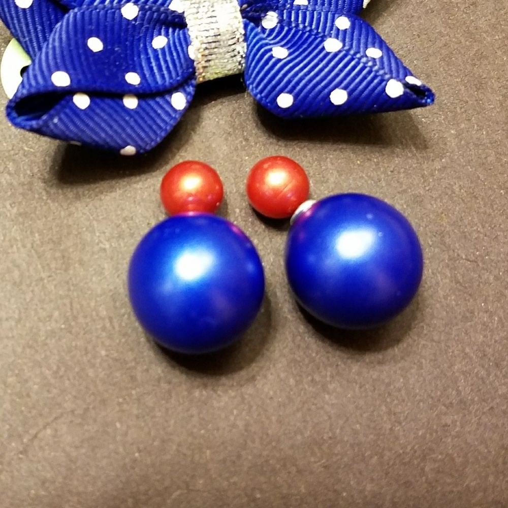 Blue red double stud earrings