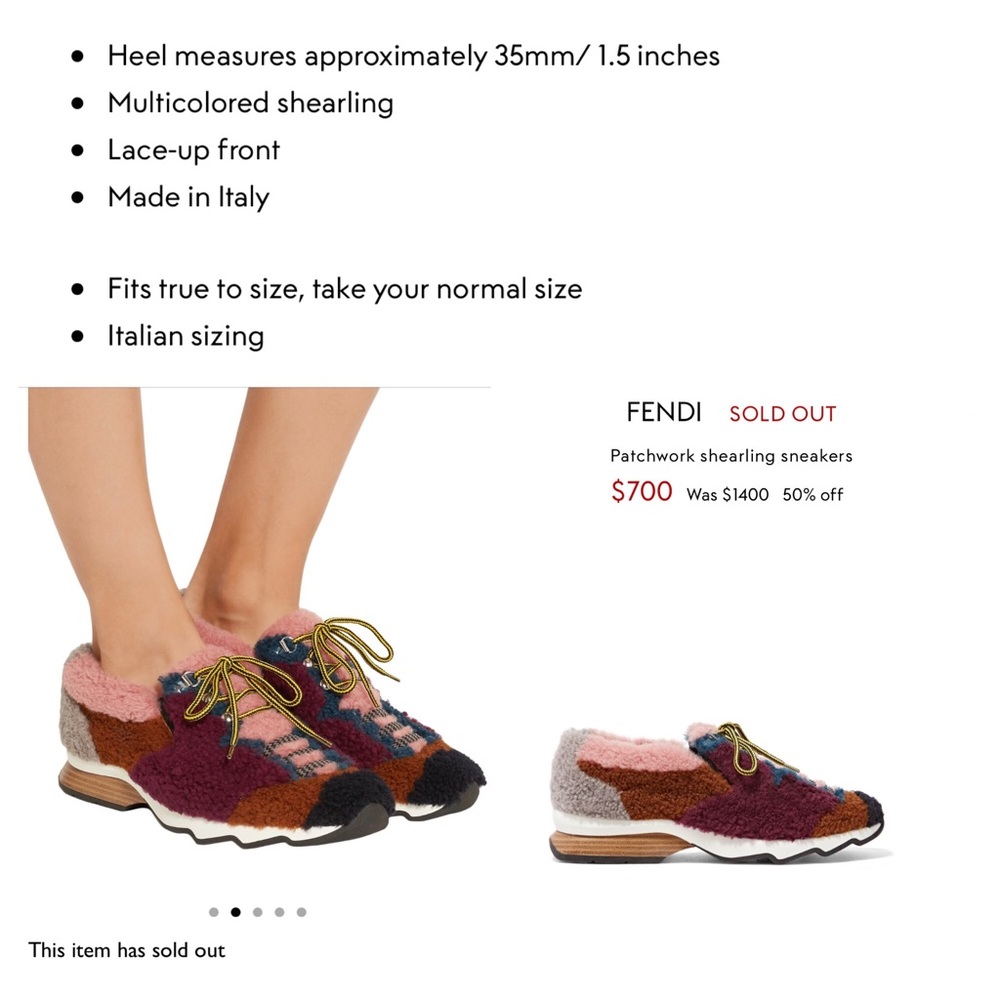 🎉 FENDI PATCHWORK SHEARLING COLOR BLOCK SNEAKERS - Picture 6 of 6