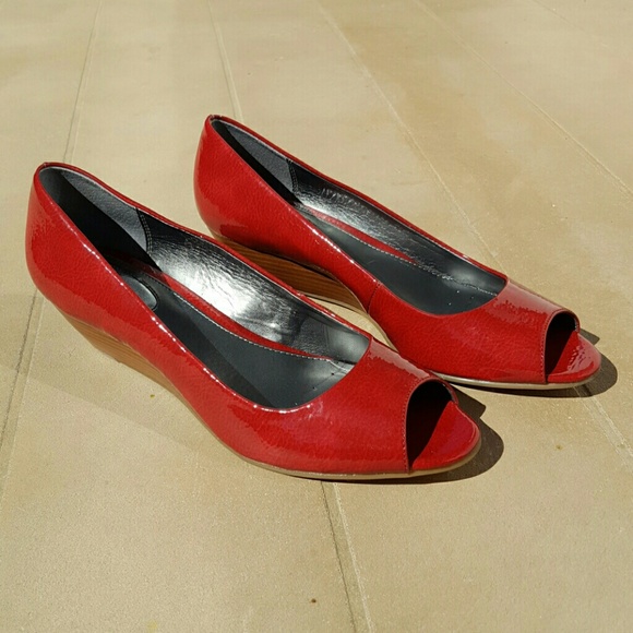Alfani Shoes - Alfani Red Peep Toe Wedges