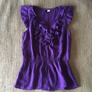 H&M: Purple Ruffle Blouse with Cinched Waist