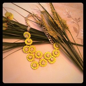 Bright Yellow Flower Bib Necklace