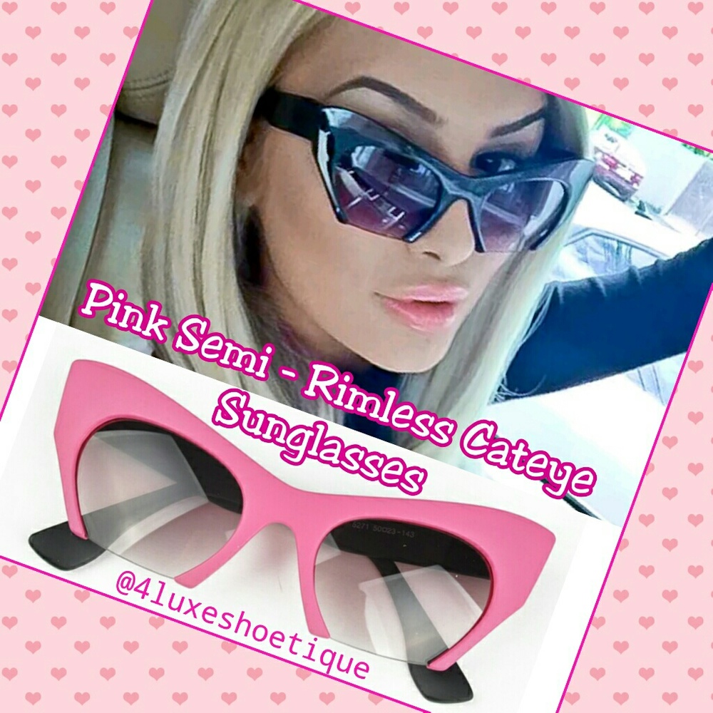 NEW Pink Semi Rimless cat eye Sunglasses