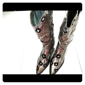 Naho Pewter Western Cowgirl Boots with Embroidery