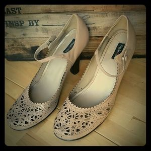 Style & Co Tan Laser-Cut Leather Mary Jane Heels