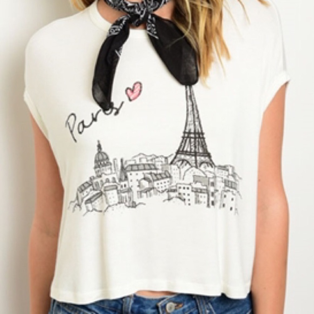 Eiffel tower paris relaxed crop top white