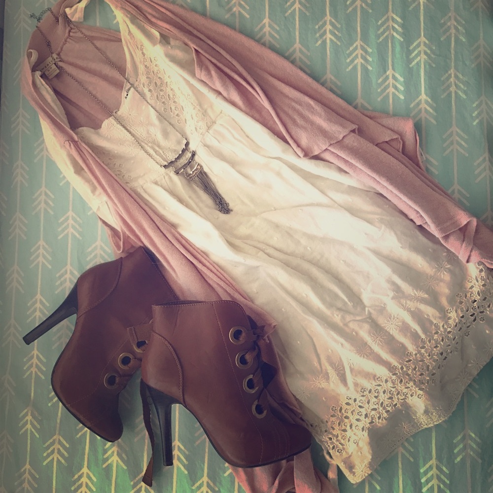 White dress and blush bohemian vest 🎀