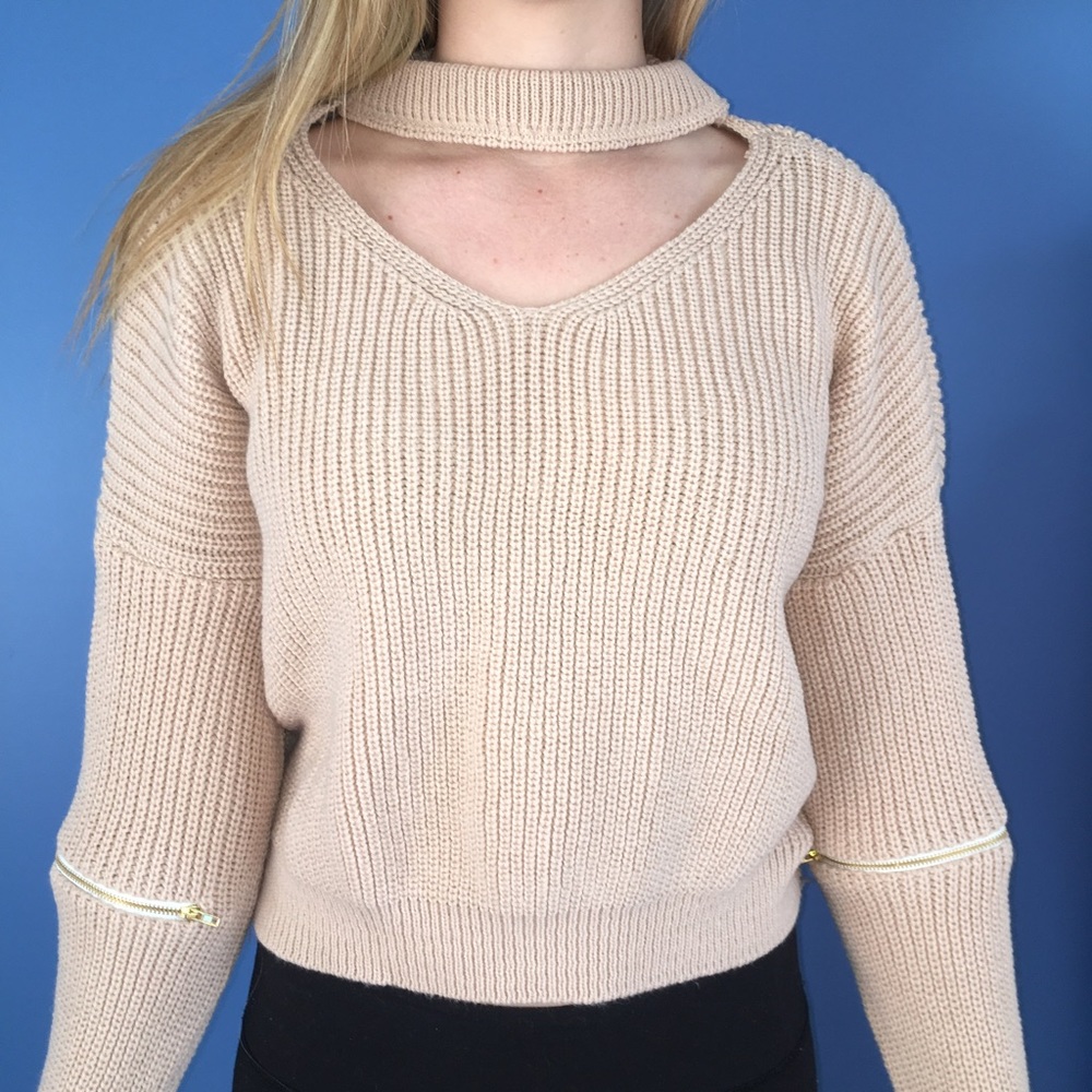 Blush Pink/Beige Choker Sweater