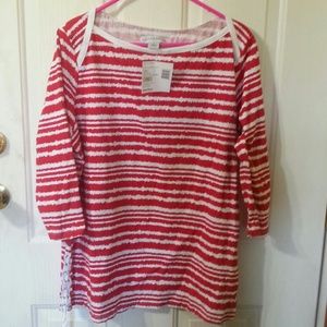 Sag Harbor Red White Striped Top 1X NWT