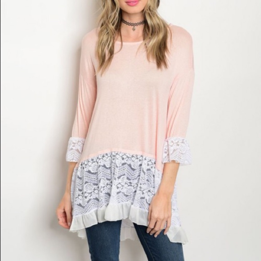🍑Peach White Tunic Top with lace detail
