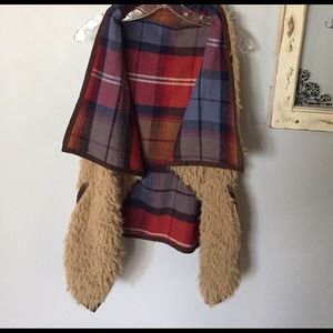 Reversible plaid and faux fur/wool vest
