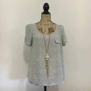 Gray and White Short Sleeved Blouse Size S
