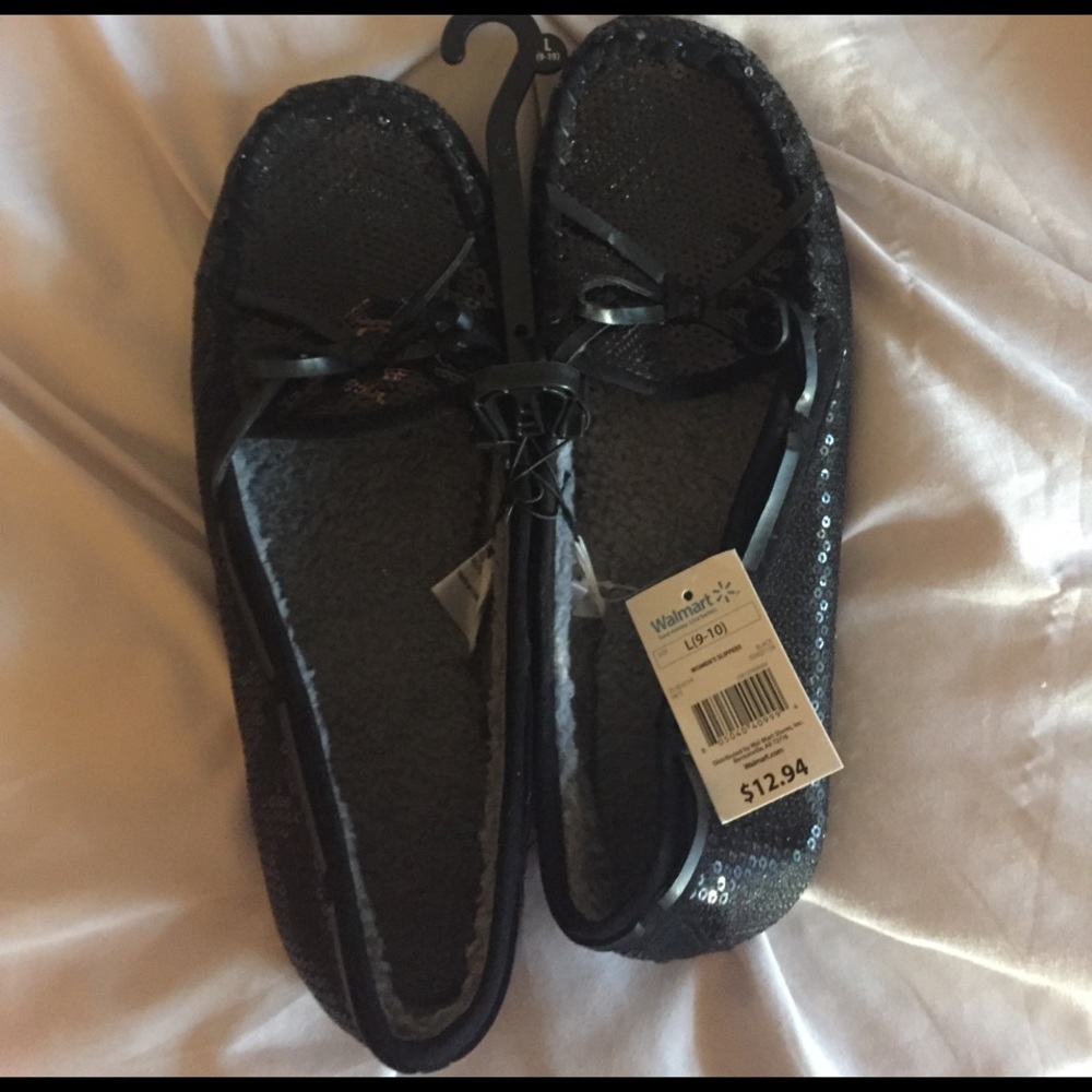Black sequin moccasins/slippers