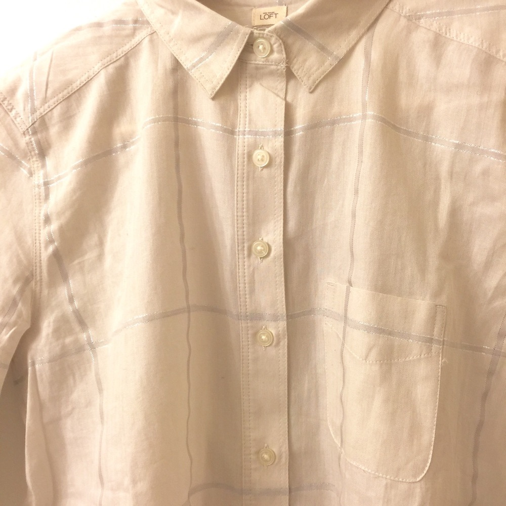 LOFT petite ivory grid shirt